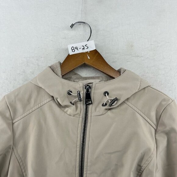 Calvin Klein Parka Jacket Women's S Beige Full Zip Faux Fur Lined Hooded Pocket - Picture 14 of 14